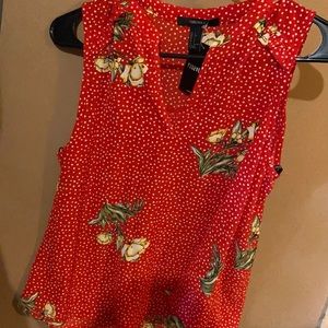 Red with white dots & flowers blouse, BRAND NEW!